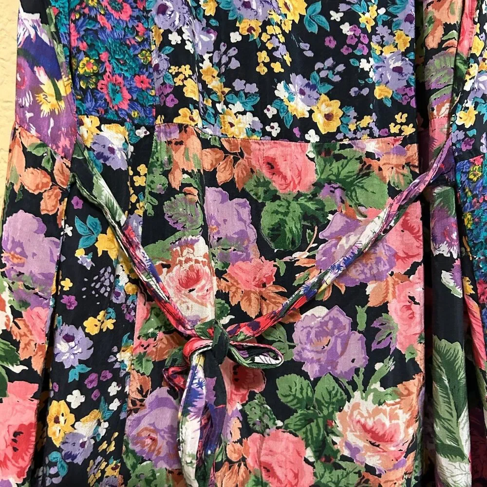 VTG Y2K Free People Floral Patchwork Mini Dress Snap Button Womens Small